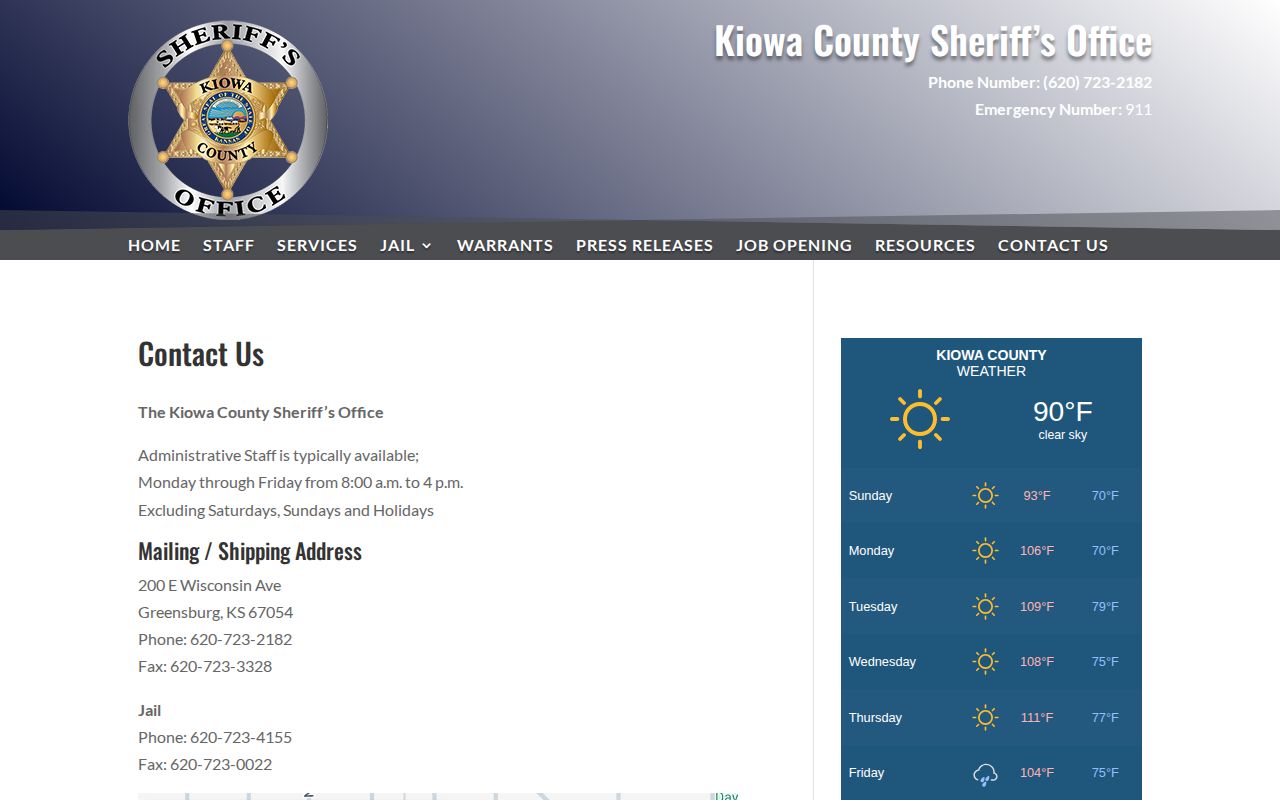 Kiowa County Jail release records administration and jail contacts